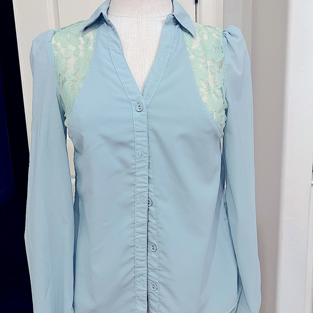 Lace Button Down Top With Draped Back Detailing (… - image 1